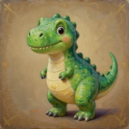a green anthropomorphic dinosaur, art by jakub rozalski, adorable and whimsical, oil on canvas, ornate detail