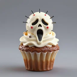 ice cream cupcake shaped like screaming pinhead ( hellraiser ), octane render, centered, highly detailed