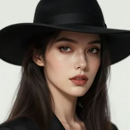 close - up portrait of woman in a black hat by james gurney, digital art, trending on artstation, hd, 8 k, highly detailed, good lighting, beautiful, epic, masterpiece