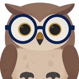 a drawing of a owl wearing oversized dark round glasses, vector art by Jan Konůpek, 2d game art by Pixar, set of stickers by Akira Toriyama, featured on polycount, behance contest winner, mingei, sketchfab, low poly