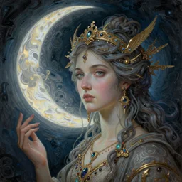 fantasy character portrait, close up, wide angle, ultra realistic, intricate details, the moon goddess waxes, highly detailed, abstract art piece by gaston bussiere, craig mullins, j. c. leyendecker 8 k