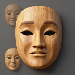 wooden mask design, character sheet, Greg Rutkowski, Zabrocki, Karlkka, Jayison Devadas, Phuoc Quan, trending on Artstation, 8K, ultra wide angle, zenith view, pincushion lens effect