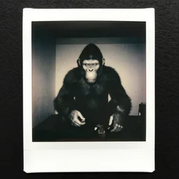 old polaroid of a giant demon hand apearing in a dark spot of a room, black and white
