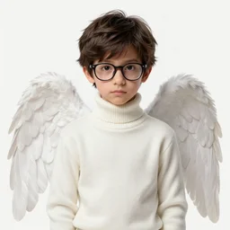 portrait of a scholar angel, turtleneck sweater, white, cute, shy, glasses, medium shot, illustration, highly detailed, high quality, by tom bagshaw and luis royo, n - 4