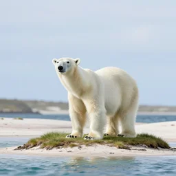 a photo of a really skinny polar bear on a tiny pacific island, beautiful desert island, national geographic