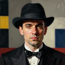 a bauhaus style portrait of a mobster