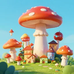 mushroom city, dslr, colorful, fantasy,