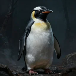 stunning Animatronic penguin with sharpen teeth ,creepy art, atmospheric, ominous, eerie, cinematic, Epic, Concept art by John Singer Sargent