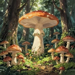 mushroom forest, detailed, cory loftis, james gilleard, atey ghailan, makoto shinkai, goro fujita, studio ghibli, rim light, exquisite lighting, clear focus, very coherent, plain background, soft painting