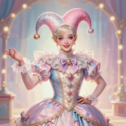 award winning digital portrait of a feminine attractive male fool in jester clothes at a circus, male art by sakimichan, beautiful circus themed with soft pastel colors and lights, trending artstation, digital art, aesthetic, bloom, intricate, elegant, sharp focus, digital illustration, highly detailed, octane render, digital painting, concept art, artgerm, fantasy, masterpiece, by lisa buijteweg and sakimichan