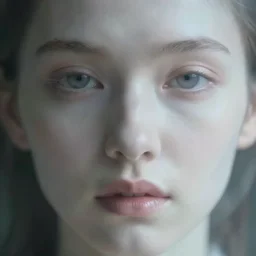photorealistic closeup of mouth and eyes, pale woman by saul leiter, very blurry, translucent white skin, foggy