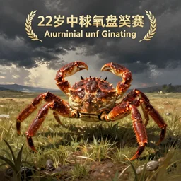 Giant crab in an open field, panoramic, digital painting