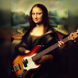 mona lisa playing bass guitar