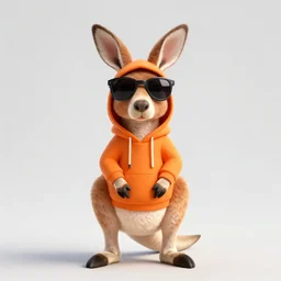 a kangaroo wearing an orange hoodie and sunglasses