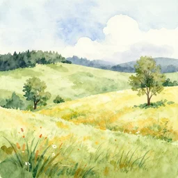 a watercolor of a soremi soremi landscape on a warm summer's day