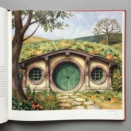 hobbit house. muted colors. by Jean-Baptiste Monge style of Jean-Baptiste Monge painted by Jean-Baptiste Monge in art book of Jean-Baptiste Monge,