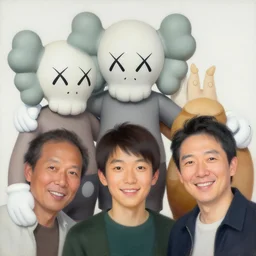 smiling men portrait by shusei nagaoka, kaws, david rudnick, airbrush on canvas, pastell colours, cell shaded, 8 k,