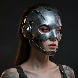 sexy beautiful woman head made of mech mask rendered in unreal engine, cyberpunk, dark scifi, painted by beksinski