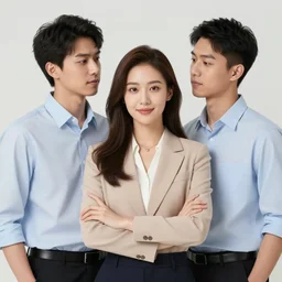 photo of a businesswoman with her two boyfriends