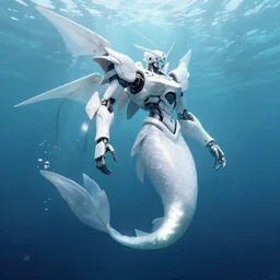 biomechanical mecha white mermaid underwater, rays of light. Style of westworld, cables, lights, searchlight, weta digital, octane render, insane details, ultra realistic, beatifully lit, reflections