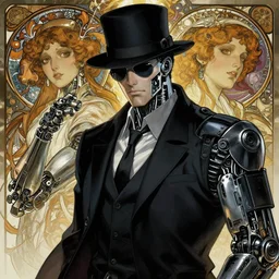 portrait of noir robot detective with ultra detailed, intricate, anime, dynamic lighting, digital art, digital painting, art station, wlop, sharp focus, illustration, art by artgerm and greg rutkowski and alphonse mucha