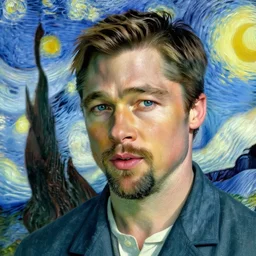 brad pitt close - up, van gogh style