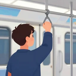 high detail, bright flowey digital art painting music video cartoon style of a sidewards view of a man holding onto a subway train handle while his lower half is being sucked up by a dark void. dark void almost overflowing a horizontal guy as he tries to cling on and escape, masterpiece trending on artstation