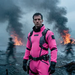 cinestill hasselblad candid award winning press portrait by robert capas of cyberpunks wearing rugged neon pink mesh techwear in treacherous waters, bushfire, wideangle, extreme motion blur, modern cyberpunk moody depressing cinematic, pouring rain, 8 k, hd, high resolution, 3 5 mm, f / 3 2, ultra realistic faces, ex machina