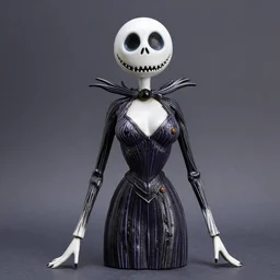 photography of a female figure resin version of jack, skellington