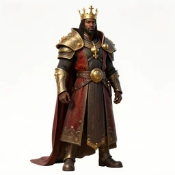 black human king wearing a crown, gold, ultra detailed fantasy, dndbeyond, bright, colourful, realistic, dnd character portrait, full body, pathfinder, pinterest, art by ralph horsley, dnd, rpg, lotr game design fanart by concept art, behance hd, artstation, deviantart, hdr render in unreal engine 5