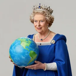 queen of england holding the earth and mad