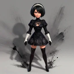 pixar character : full - body portrait of beautiful woman journalist alex wagner as a dark - haired nier automata, with black bob hairstyle, epicanthic folds, and mischievous smile, by pixar, disney animation, anders zorn, thomas lawrence, michael cheval, peter mohrbacher, loish, wlop, highly detailed, dynamic shadows, 4 k, splash art