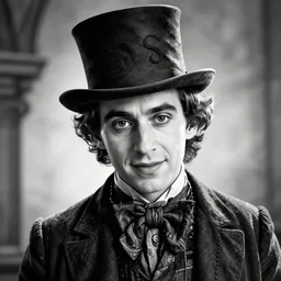 black and white character portrait of Willy Wonka played by Daniel Day-Lewis, digital art, trending on artstation, 4k