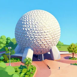 a beautiful illustration of an isometric stylized EPCOT, screenshot from VMK, screenshot from YoWorld, featured on artstation
