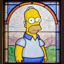 homer simpson in the style of an old mosaic, stained glass window