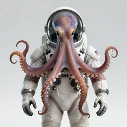 Octopus wearing a spacesuit, centered, portrait by Greg Hildebrandt, studio lighting, by Terry Richardson, by Leonardo DaVinci, ultrarelistic, extreme derail, trending on Artstation, 8K, octane renderer