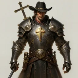 a highly detailed illustration of rugged cowboy gunslinger crusader knight wearing holy cross, art by artgerm and greg rutowski, intricate, elegant, highly detailed, centered, digital painting, artstation, concept art, smooth, sharp focus, league of legends concept art, wlop.
