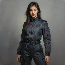epic professional digital art of attractive female asian wearing air force jumpsuit, painting, by leesha hannigan, iris van herpen, artstation, cgsociety, wlop, epic, much wow, much detail, gorgeous, detailed, cinematic, masterpiece