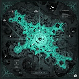 a super detailed beautiful map stylised aesthetic in black teal color, intricate details, by greg rutowski, 8 k, octane render, high resolution