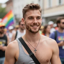 vigo the carpathian as a gay man in the pride parade, trending on artstation, photo, portrait, realistic