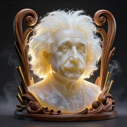 einstein made of soft translucent wax, wooden art nouveau swirls, strong subsurface scattering, smoke, tubes, gold elements, subsurface scattering, in the style of ruan jia and beeple and giger, subsurface scattering, mystical colors, back light, rim light, dramatic lighting, 8 k, stunning scene, raytracing, octane render, trending on artstation