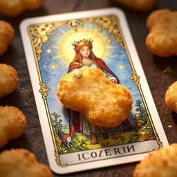 tarot card of a chicken nugget, fairy tale, stunning, surrounding cinematic light, hyper detailed, ornate and intricate, 4 k cinematic octane render