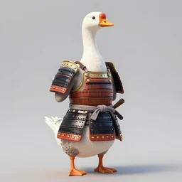a goose wearing samurai armor