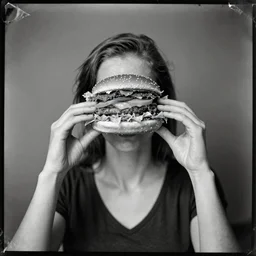 A woman with a hamburger head, ambrotype