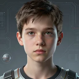 retrofuturistic portrait of a young boy, space graphics art in background, close up, wlop, dan mumford, artgerm, liam brazier, peter mohrbacher, 8 k, raw, featured in artstation, octane render, cinematic, elegant, intricate, 8 k