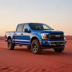 Ford F150 Hydro Blue 2022 Truck on a Red Sand Beach at sunset