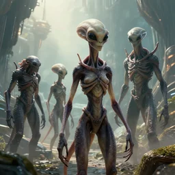 alien creatures on a sci - fi world, photorealistic, highly detailed, 4 k