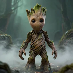 photorealistic Groot inspired by Tim Burton and Giger, octane render, unreal engine 4k, volumetric light, fog, detailed