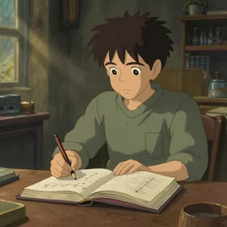 a math book on a table, in a post apocalyptic setting, ghibli, unreal 5, daz, hyperrealistic, octane render, rpg portrait, dynamic lighting