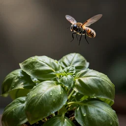 a wesp flying onto basil